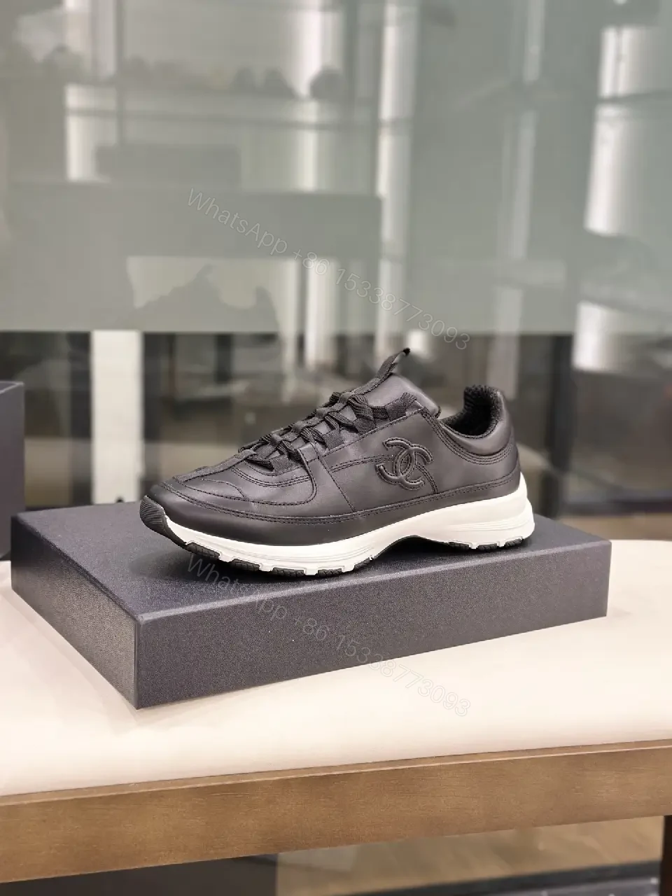 View 4 of Bold Black Leather Sneakers, Luxe Street Style, Comfort