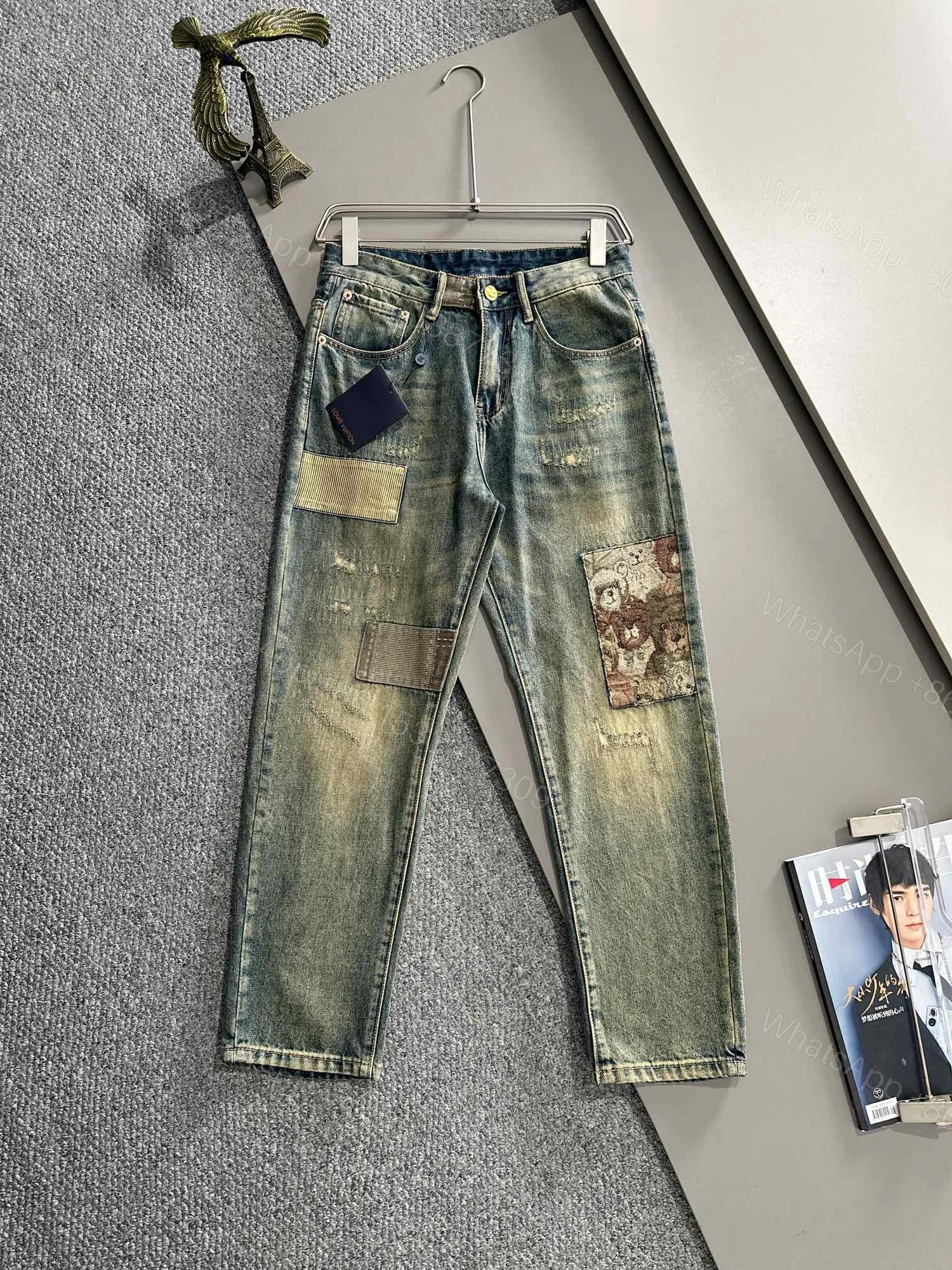 LV 高仿男士牛仔褲拼接做舊設計潮流復古款 — view 1