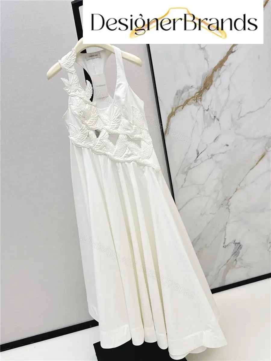 View 2 of Zimmermann White Luna Applique Cotton Midi Dress