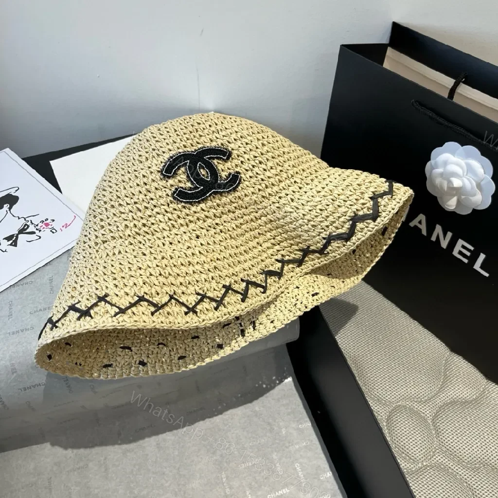 View 4 of Straw-Woven Hat: Couture Sun-Stapled Chanel-Style Brim