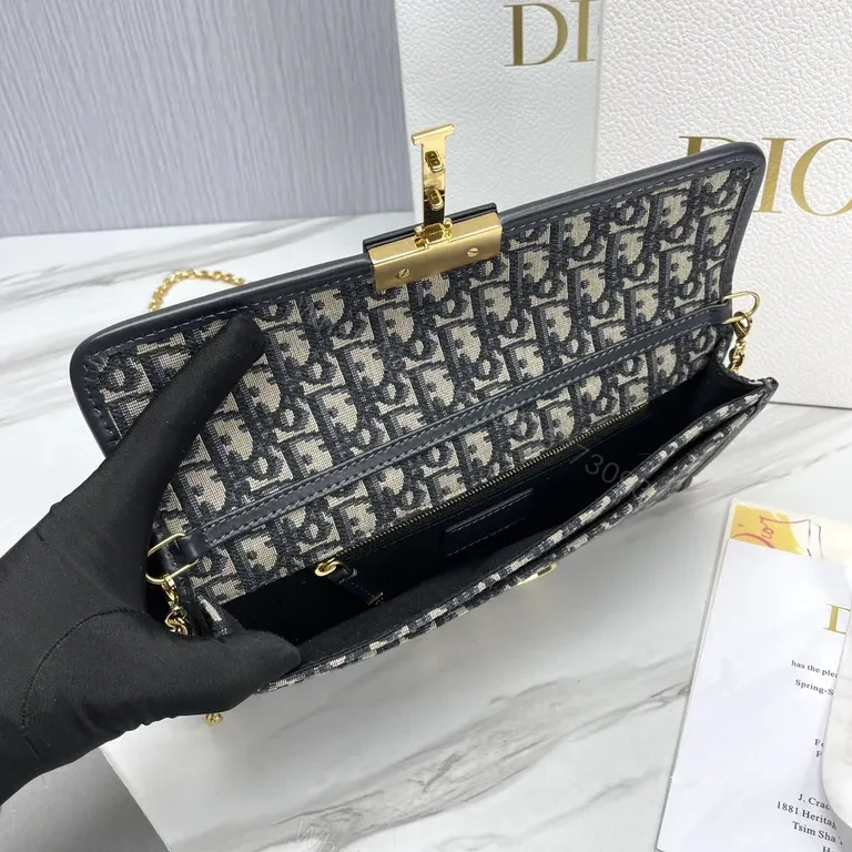 View 8 of Navy Monogram Tote: Dior-Inspired Gold-Accented Bag