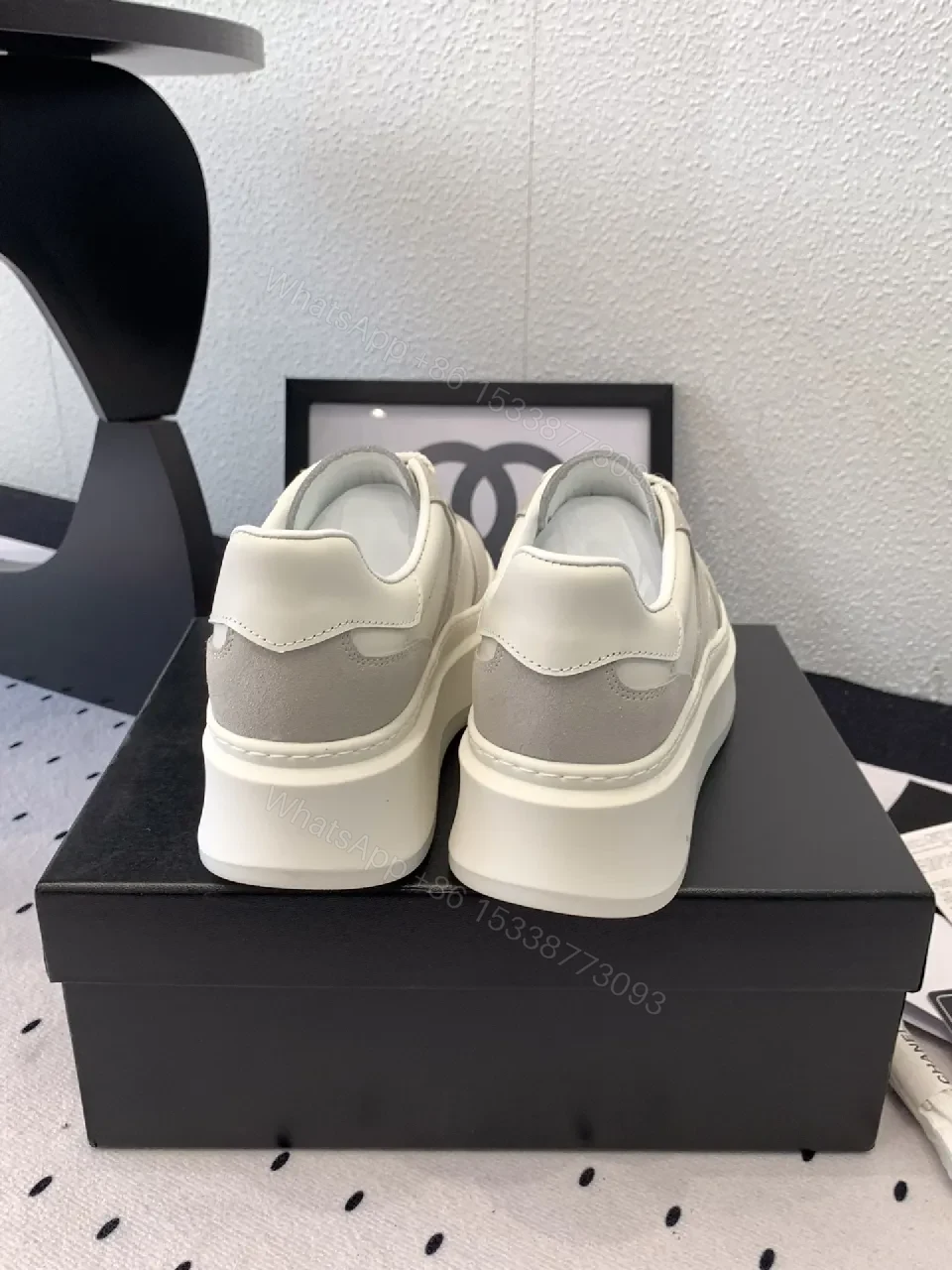 View 9 of White & Grey Luxe Leather High-Tops: Subtle Branding Sneakers