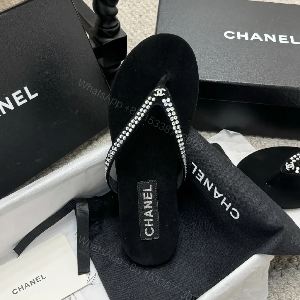 View 6 of Velvet-Embellished Crystal Flip-Flops: Luxe Black Comfort