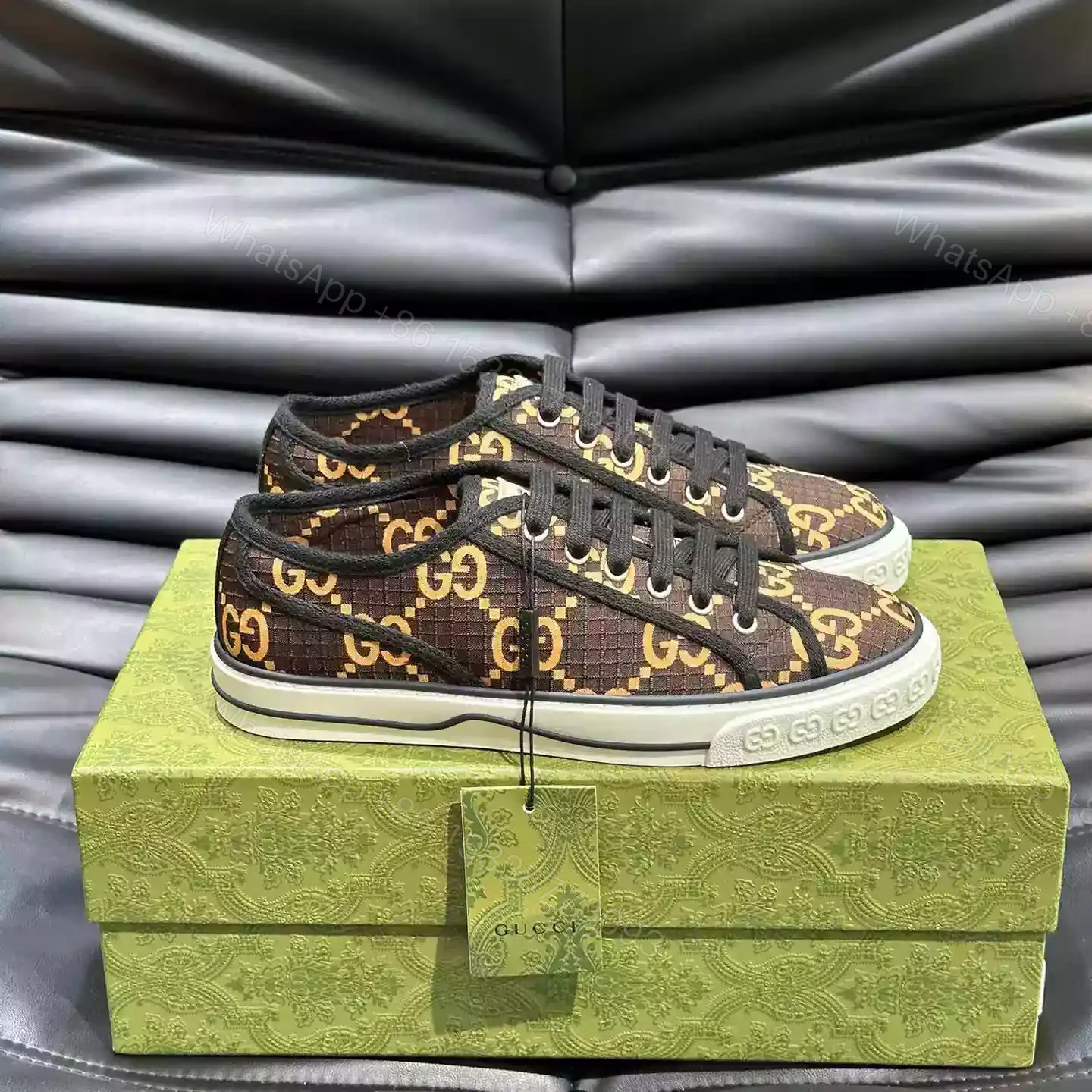 GUCCI TENNIS 1977 SHOES SNEAKERS IN EBONY/BEIGE – GC279 — view 1