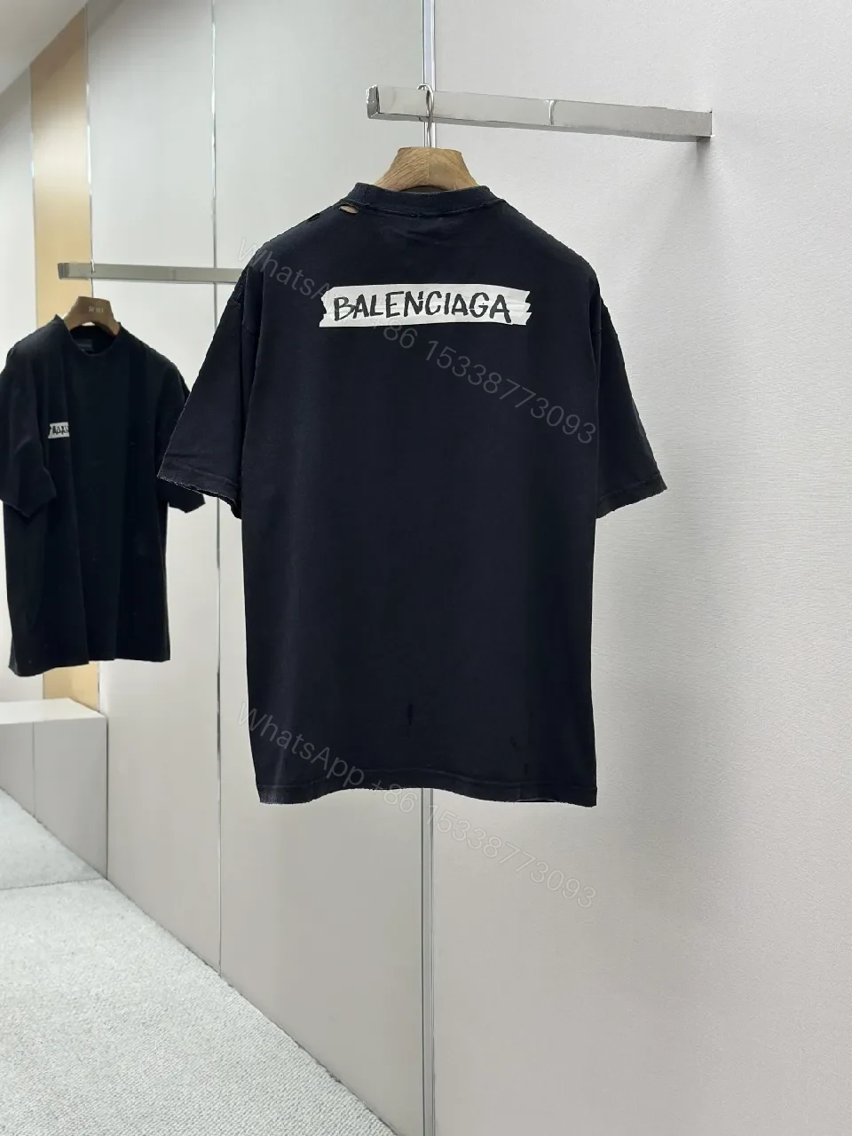 View 9 of Black Cotton Tee Patch Edge Minimalist Logo Tee