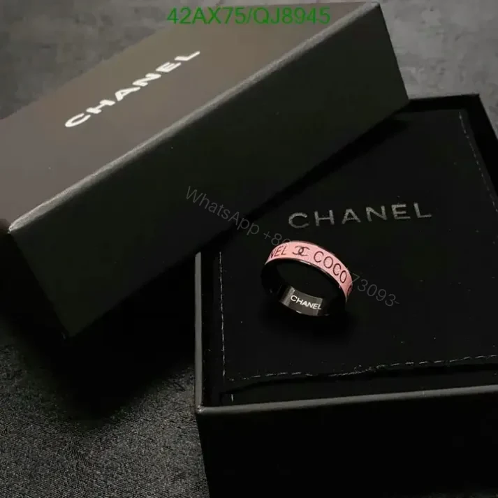 View 4 of Chanel Resin Logo Ring in Pink and Black QJ8945