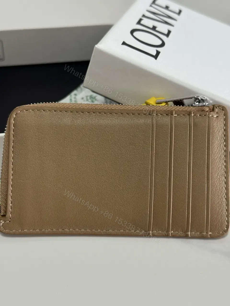 View 8 of Light Brown Leather Pebbled Wallet - ZipAround with Colorful Scene LOEWE Logo
