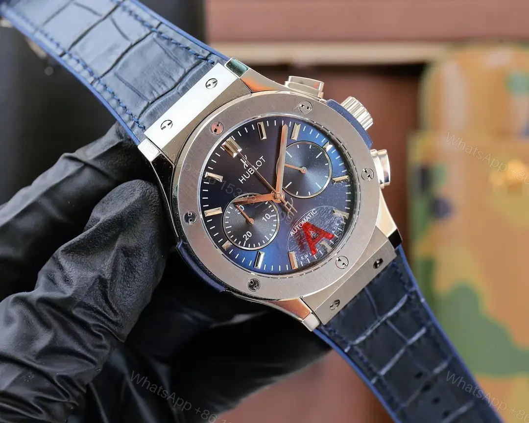View 2 of Super Clone Hublot Classic Fusion Blue Dial Blue Leather Strap Premium 45MM HUBLOT-CF-BLUE45