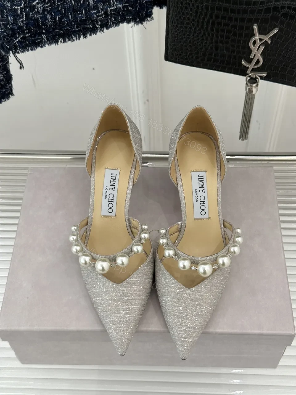 View 2 of Pearl-Embellished Satin Pumps: Elegant Statement Heels