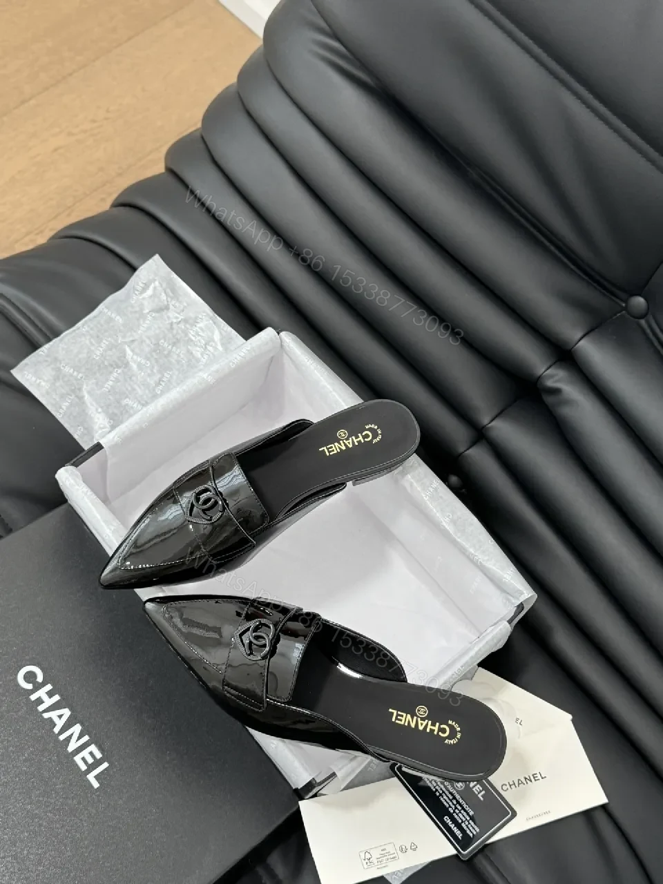 View 9 of Patent-Gloss Slippers: Chanel-Influenced, Pointed-Toe Luxury Flats
