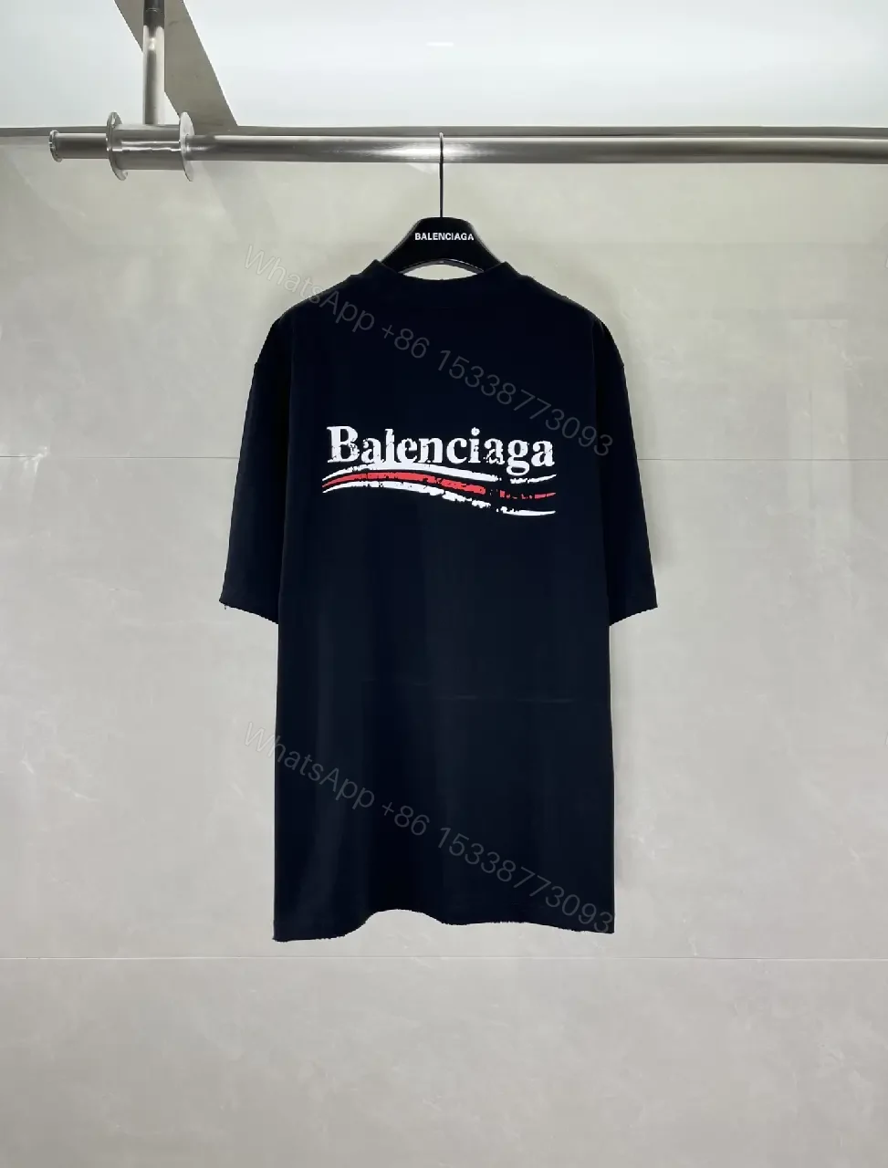 View 4 of Black Cotton Loose Tee Logo Crewneck Short-Sleeve T-Shirt