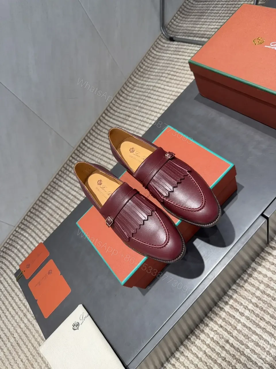 View 4 of Burgundy Leather Fringe Loafers: Modern Dress-Casual Luxury