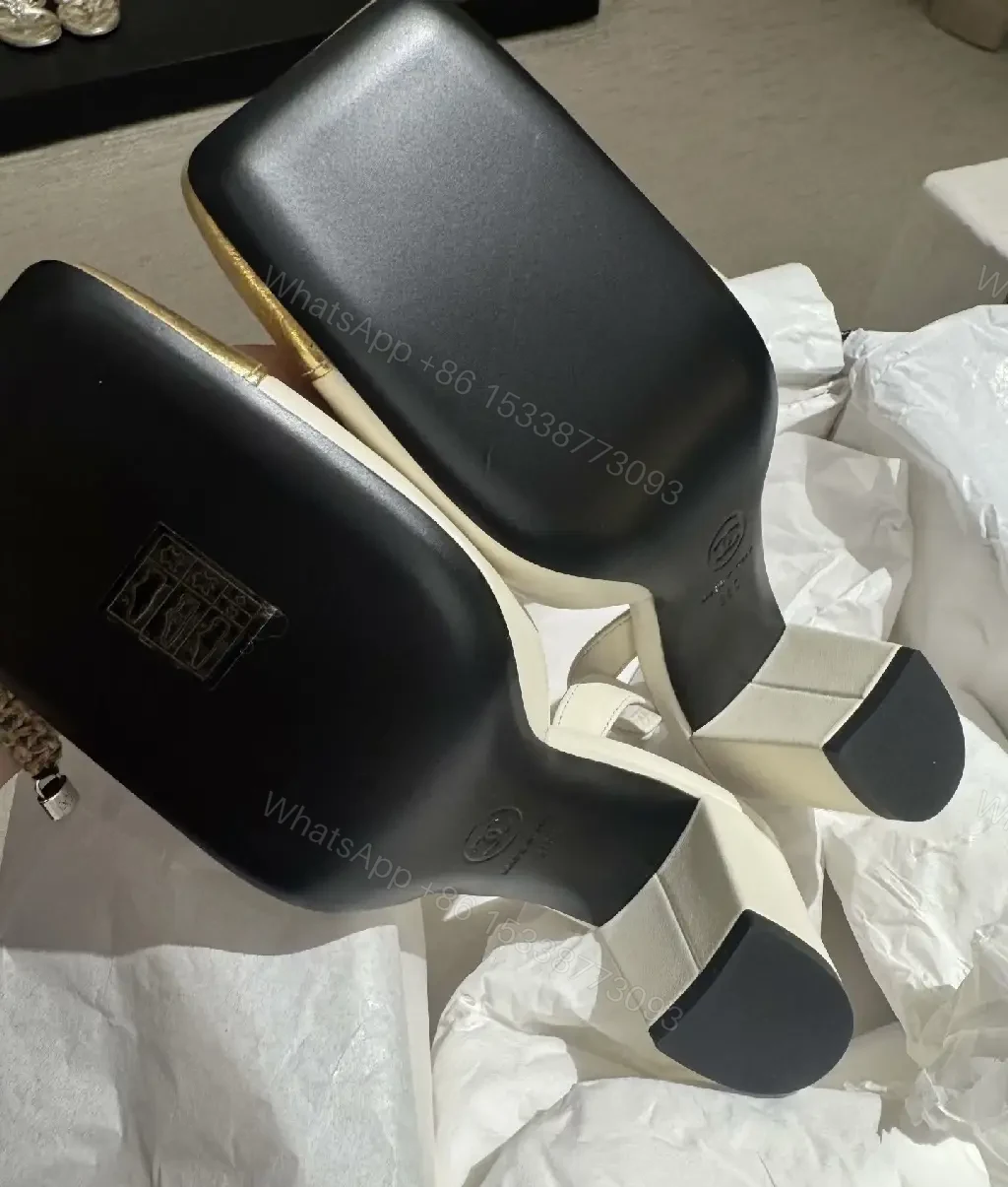 View 9 of Ivory & Black Cap-Toe Slingback Pump, Modern Block Heel