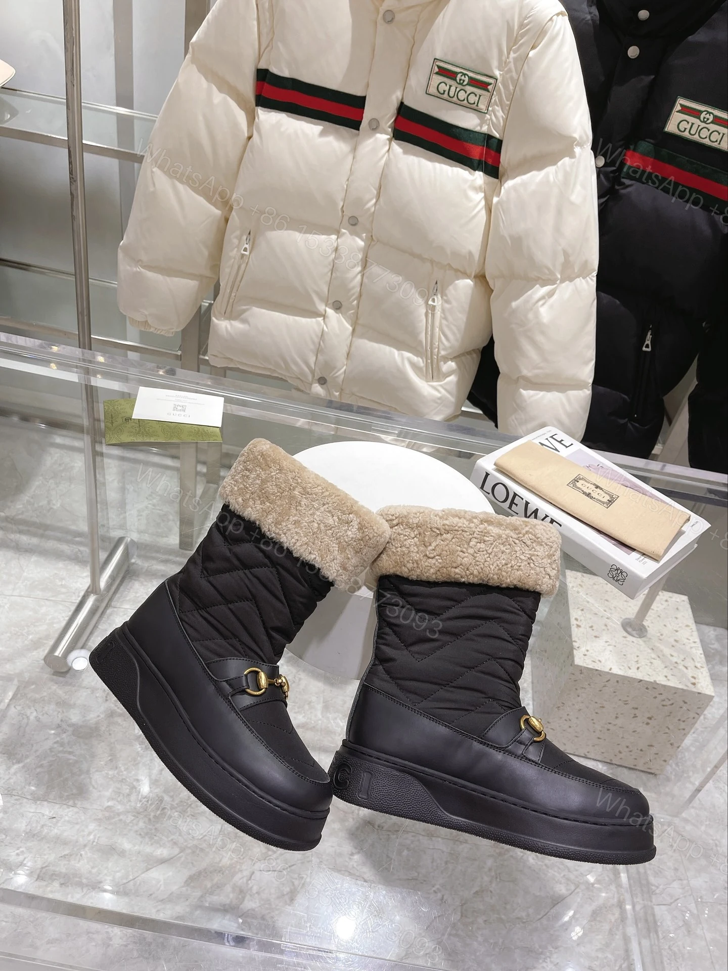 View 7 of GUCCI HORSEBIT CHEVRON QUILTED BOOTS BLACK