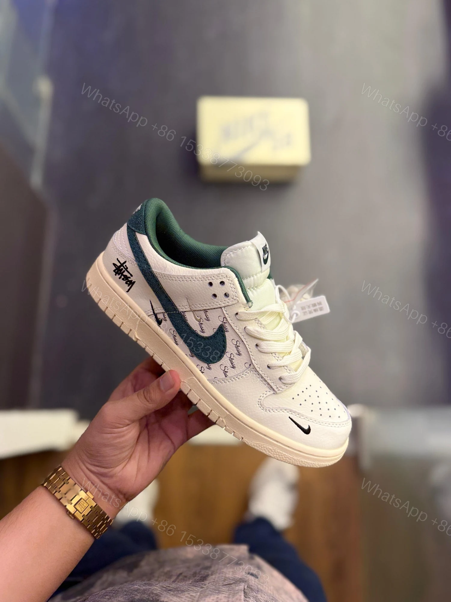 View 8 of FIRST COPY NIKE SB DUNK STUSSY WHITE GREEN 2025