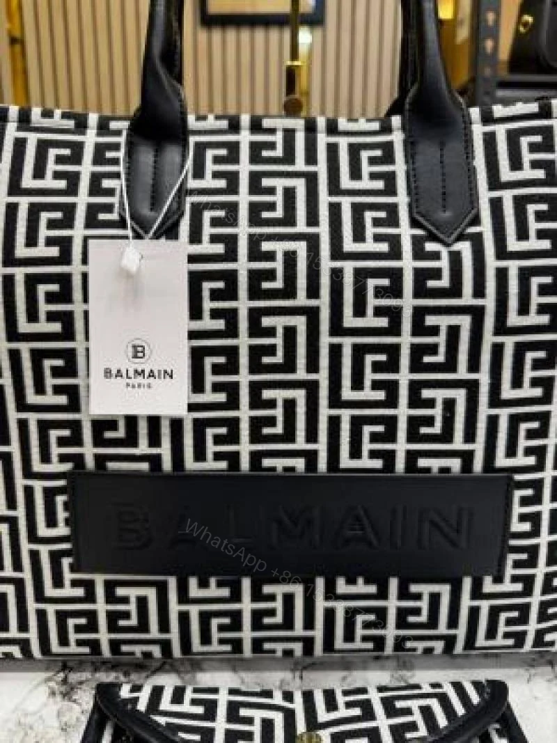 View 4 of First Copy Balmain Paris Monogram Structured Tote Bag With Black Handles And Premium Finish