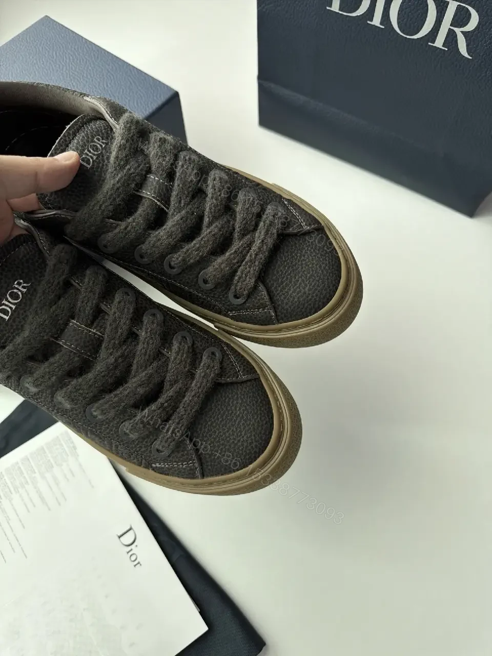 View 13 of Black Leather Sneakers Rubber Sole Dior Style Durable Comfort Sneaker