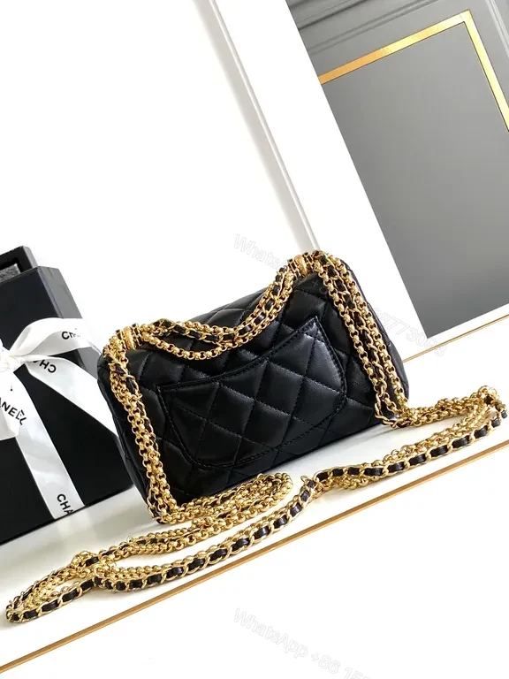 View 5 of Chic Quilted Black Flap Bag with Gold Chain - Luxury Shoulder Bag
