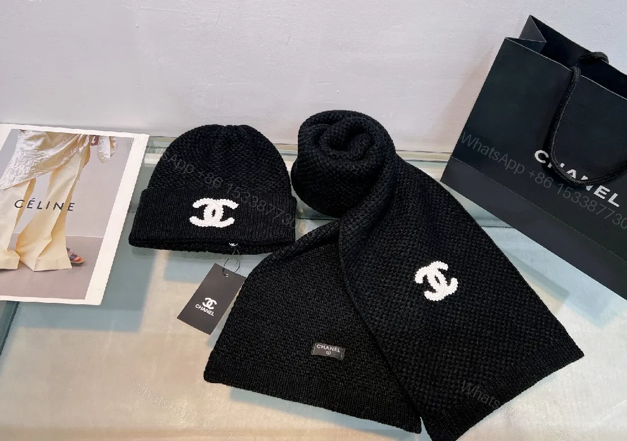 View 3 of Two-Tone Knit Beanie Set: Luxe Texture, All-Season Comfort