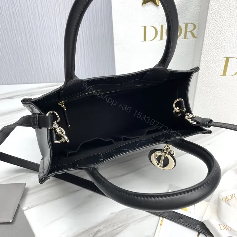View 9 of Chic Black Quilted Dior-Handbag with Charm