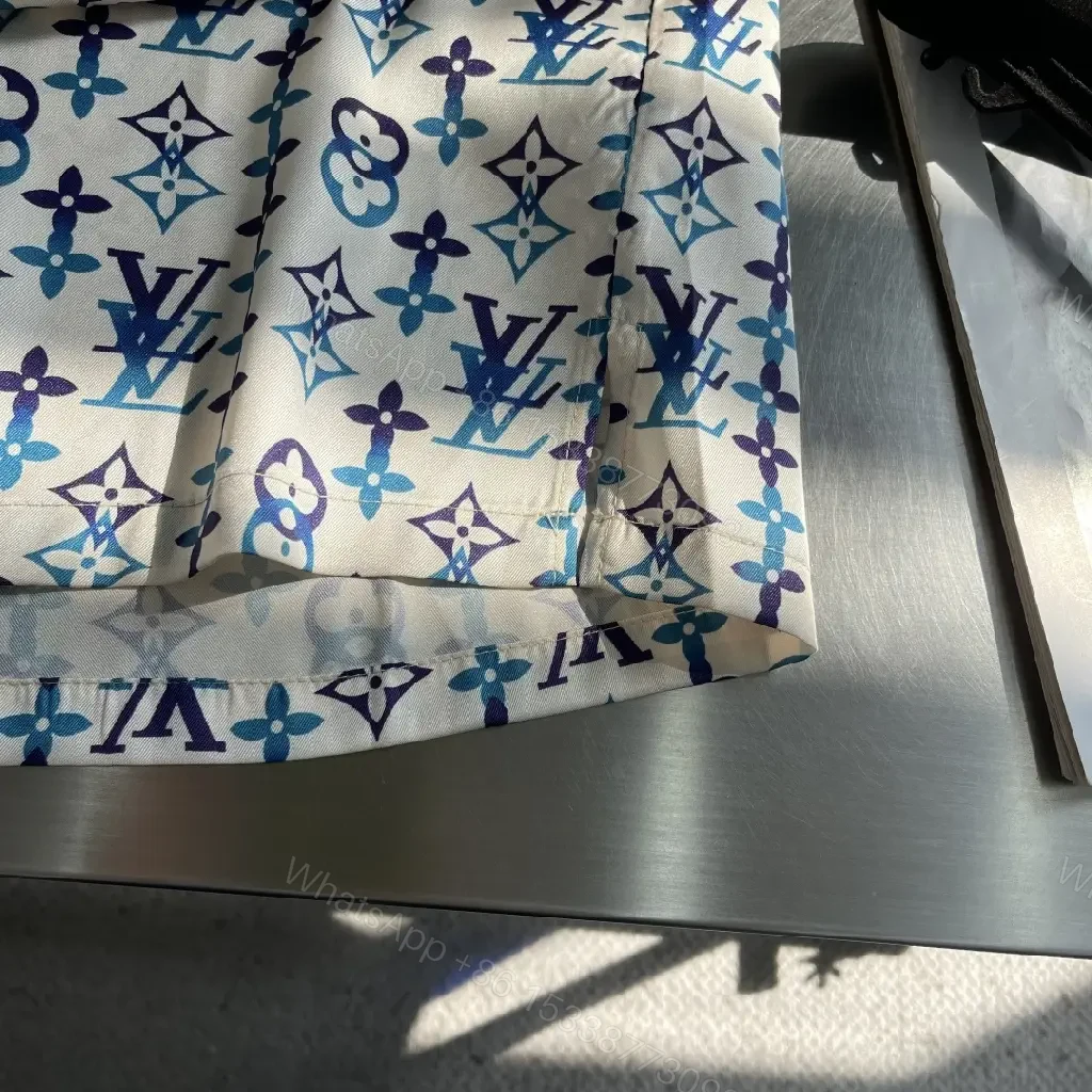 View 7 of Playful Monogram Shirt: Navy/Teal, Short-Sleeve, Camp Collar