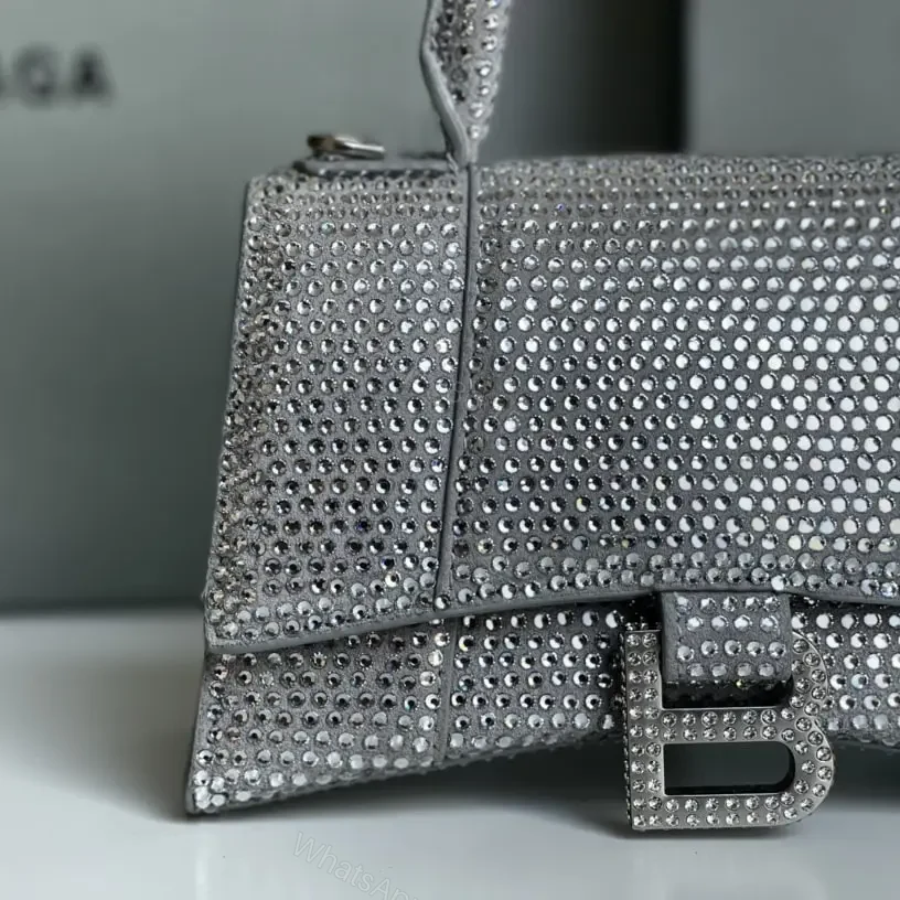 View 3 of 高仿Balenciaga*Hourglass系列沙漏包滿鑽銀色XS