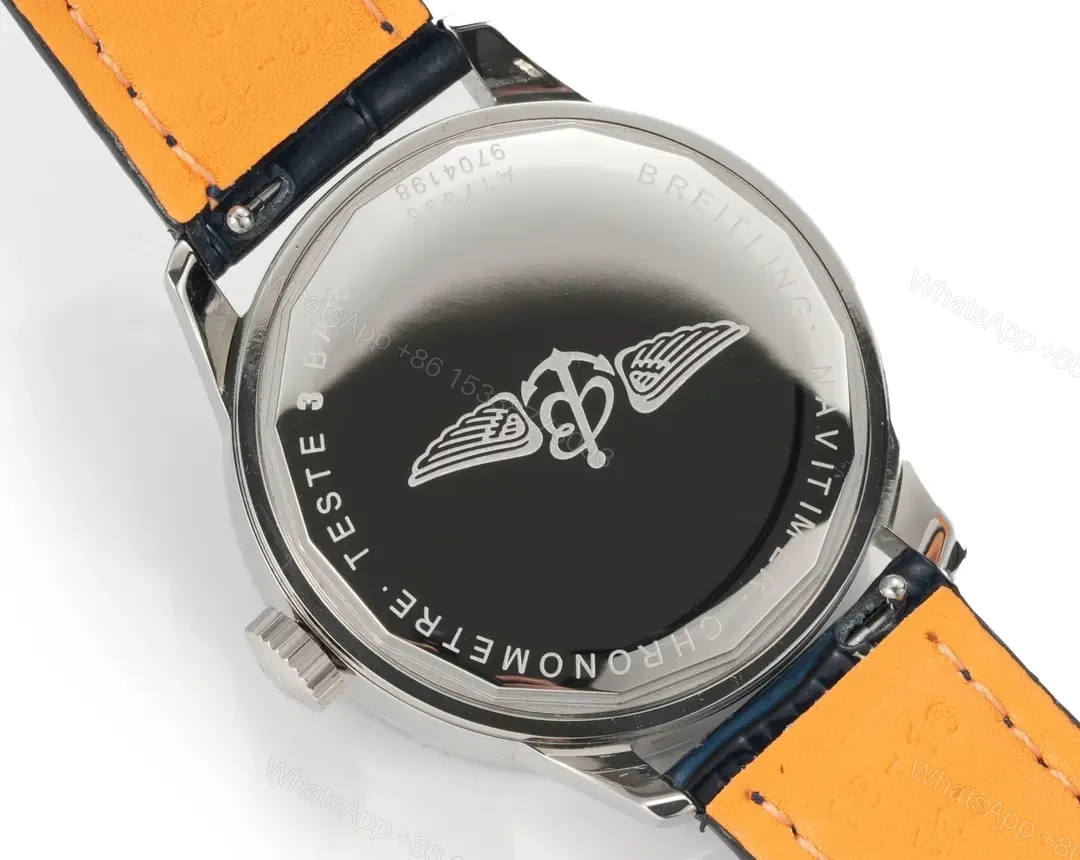 View 9 of V9 Factory Breitling Women’s Navitimer Automatic Watch – Blue Dial, Stainless Steel Case, Leather Strap