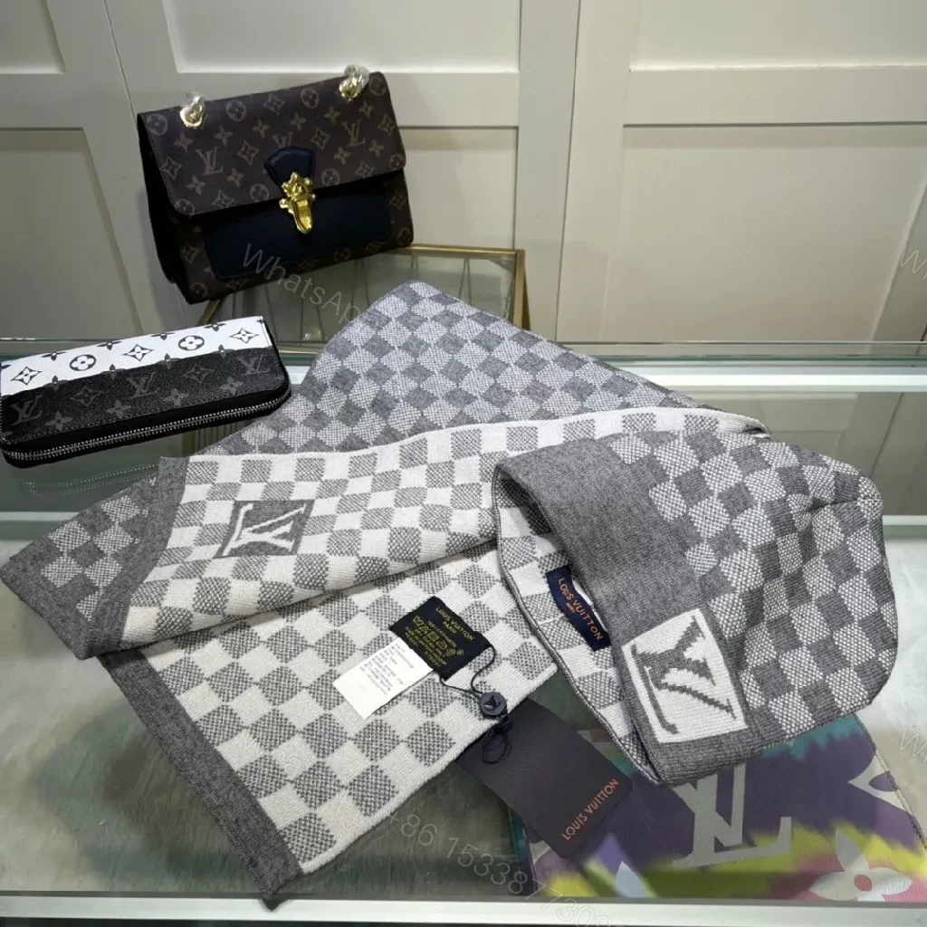 View 4 of Checkerboard Luxe Scarf & Wallet Set: Premium Knit, Subtle Designer-Inspired Accent