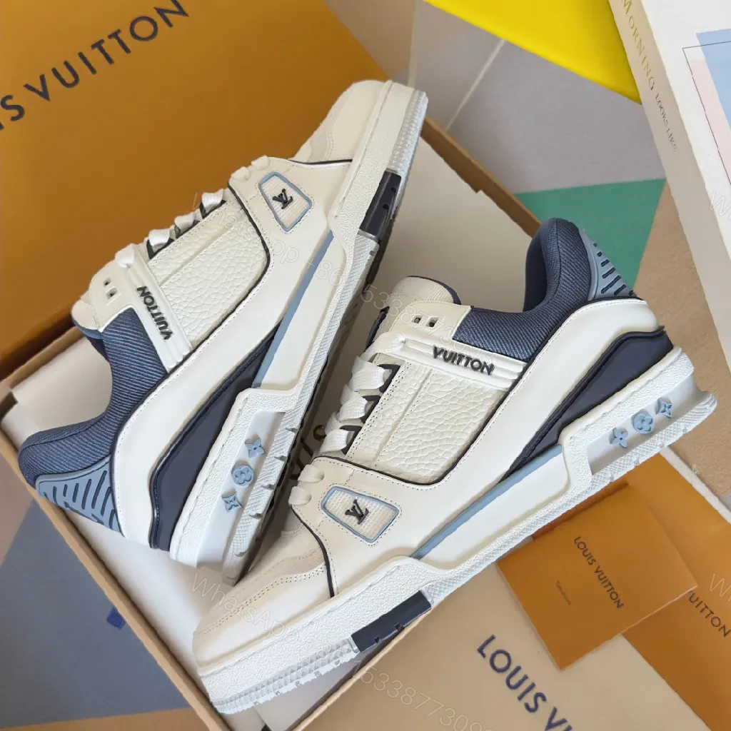 View 4 of Sophisticated White & Navy Luxe Sneaker with Texture