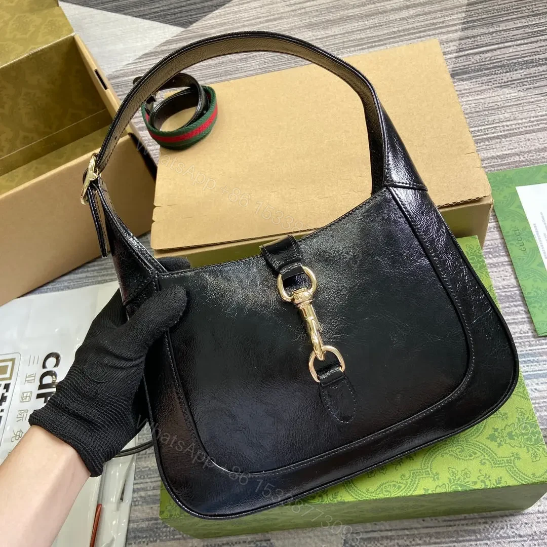 View 6 of JACKIE SMALL SHOULDER BAG 27 IN BLACK CRACKED LACQUER GOLD HARDWARE