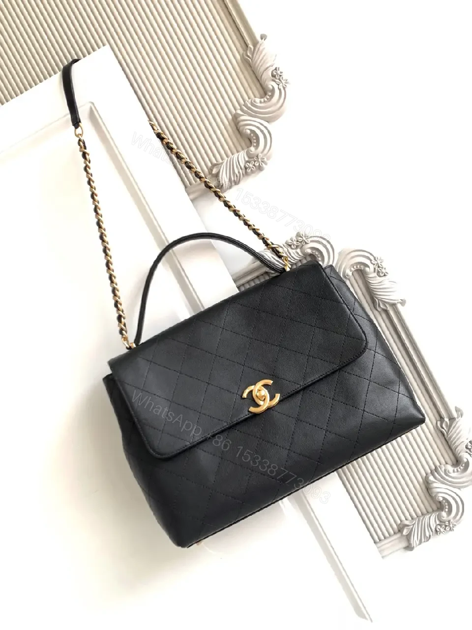 View 11 of Chic Quilted Flap Bag with Gold Hardware, Shoulder Style