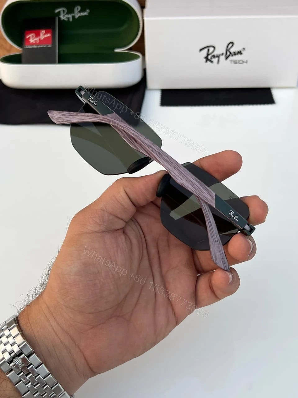 View 2 of Ray-Ban Tech Rimless Square Black-Wood Polarized