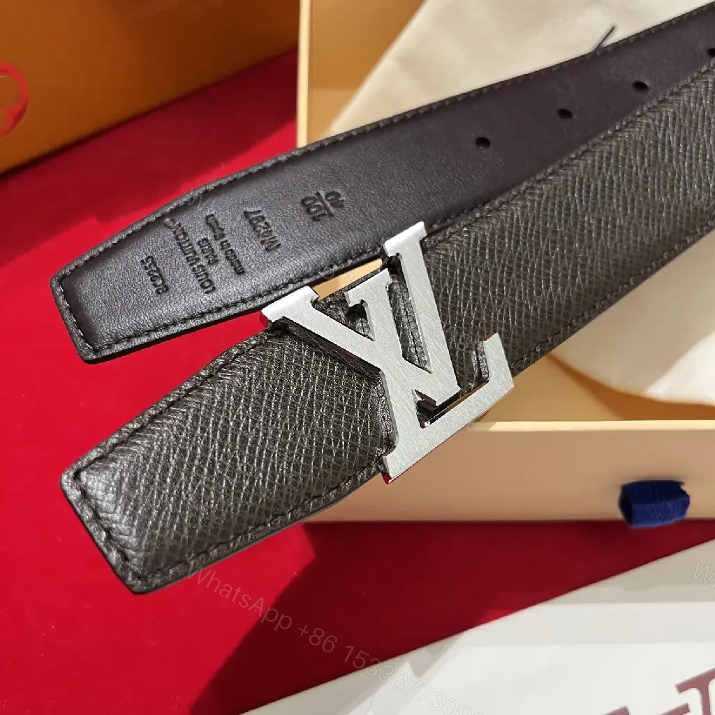 View 4 of Lux Black Leather Belt with LV Hardware - Elegant Daily Wear