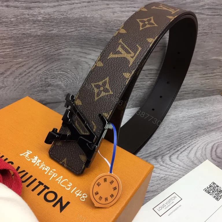 View 2 of Iconic LV Monogram Belt â€“ Premium Leather Backing, Gunmetal Buckle