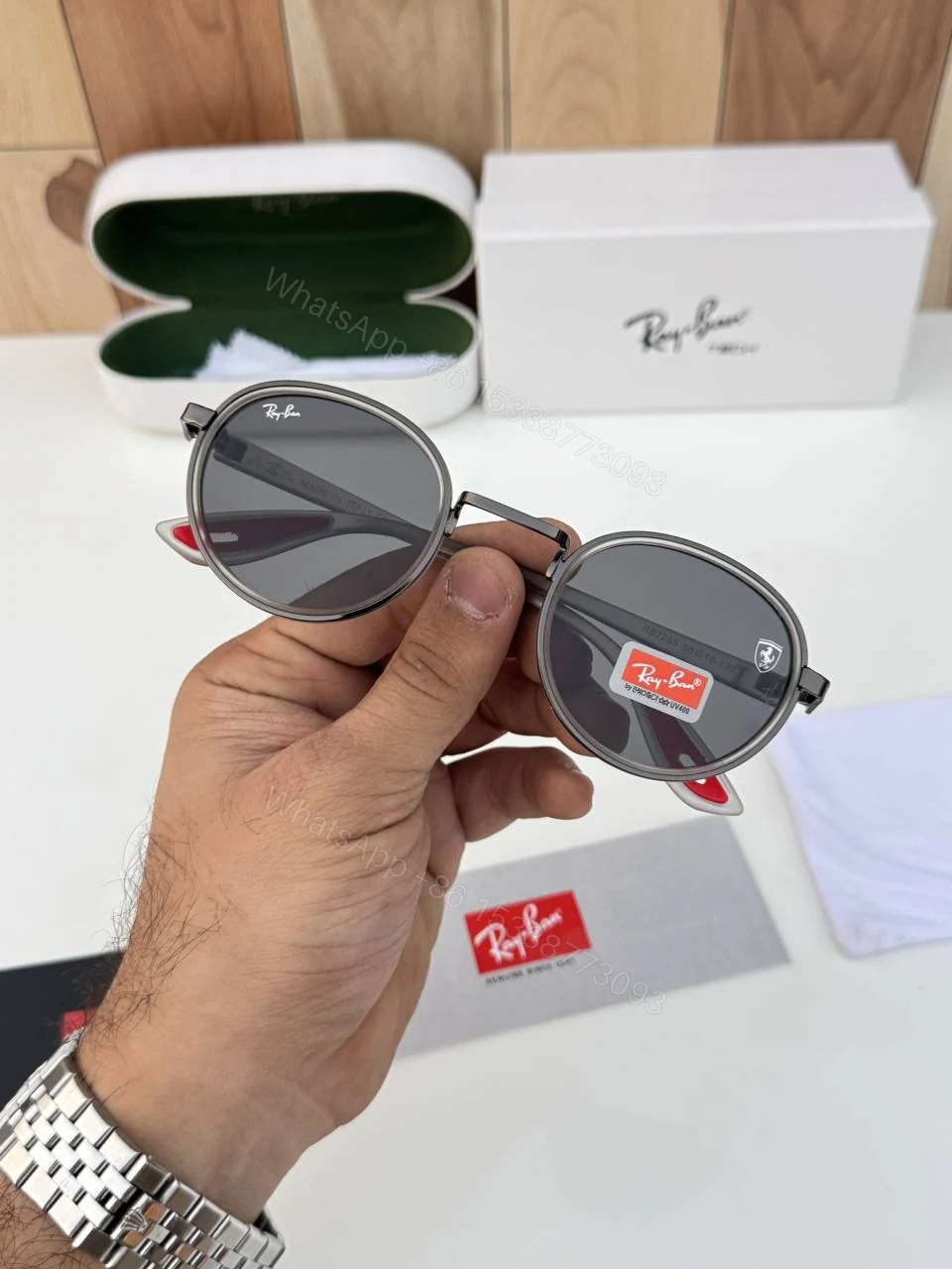 View 3 of First Copy Rayban 02 Grey Black Stylish Luxury Sunglasses Online