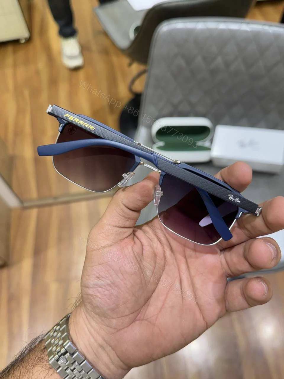 View 3 of First Copy Rayban 04 Ferrari Silver Blue Stylish UV Protected Sunglasses