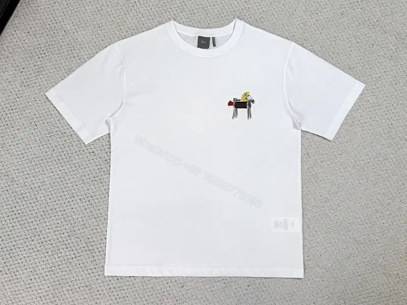 White Cotton Tee with Tiny Dior Motif, Minimal Luxury, Everyday Essential — view 1