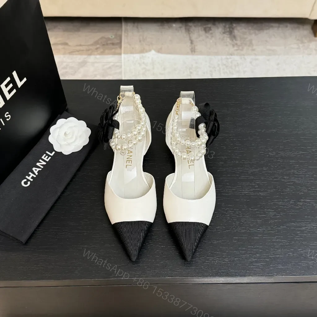 View 9 of Elegant Pearl Slingback Pumps: Luxe Two-Tone Couture Pumps