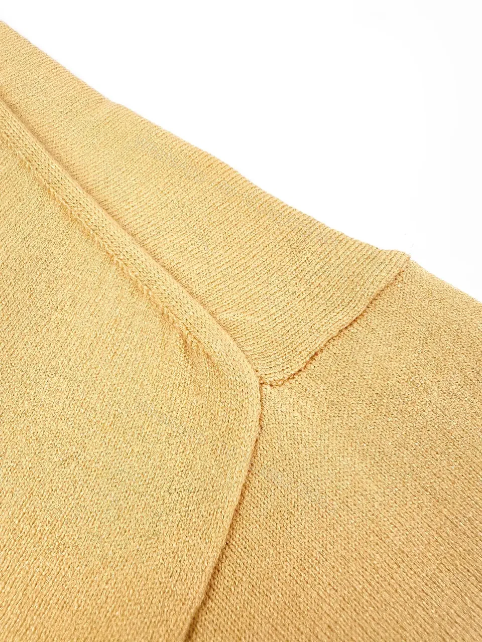 View 2 of Yellow Knit T-Shirt with Black Logo Embroidery, Minimalist Crewneck Top