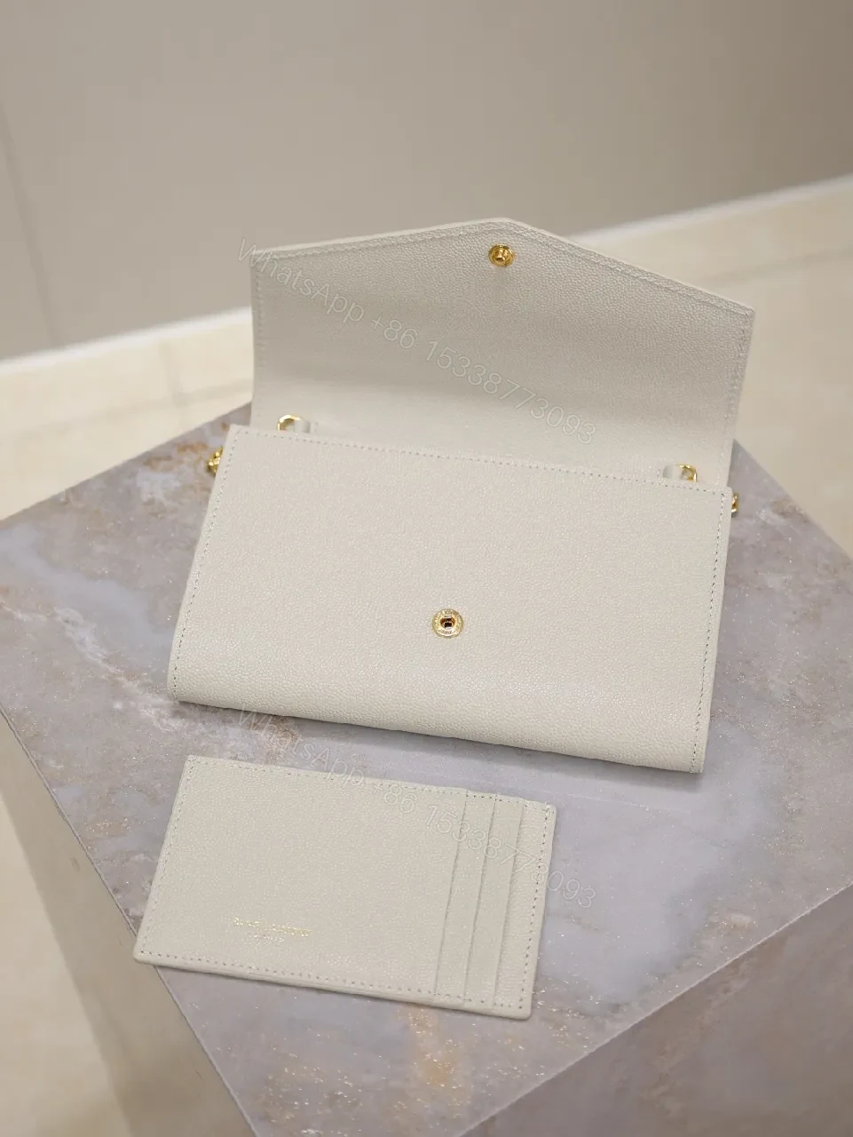 View 8 of Beige Textured Wallet & Card Holder Set with Gold Logo