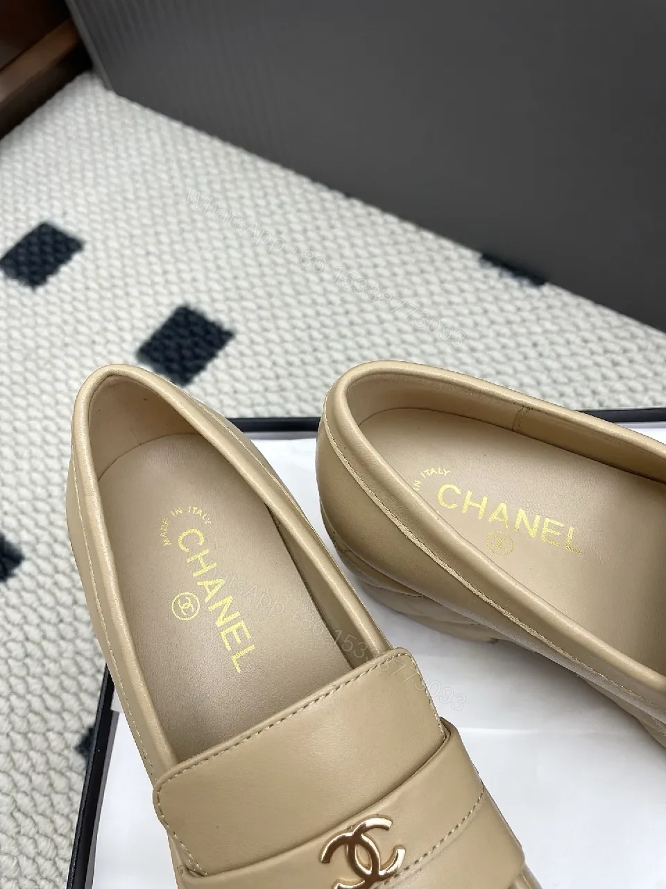 View 2 of Soft-Tone Leather Mules with Gold Logo Leather Mules, Subtle Luxury Footwear