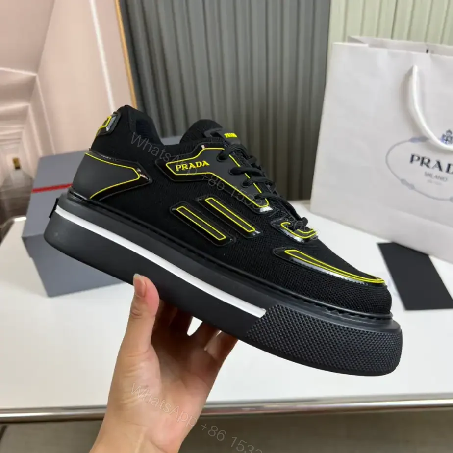 PRADA MACRO RE-NYLON AND BRUSHED LEATHER SNEAKERS – PRD060 — view 1