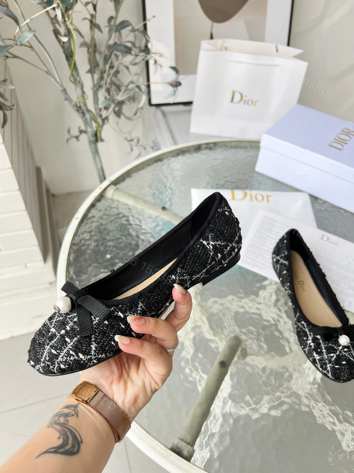 View 4 of DIOR BALLET FLAT CANNAGE TWEED BLACK AND WHITE KCB900CTG S17X
