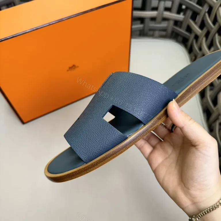 View 4 of Premium Textured Navy Slide Sandals with Leather Detail