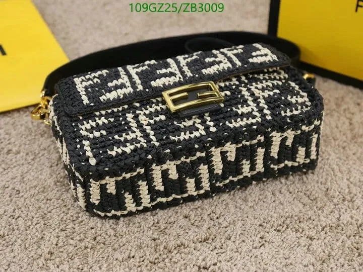 View 4 of Fendi Baguette Black Raffia Bag with Crocheted FF ZB9900