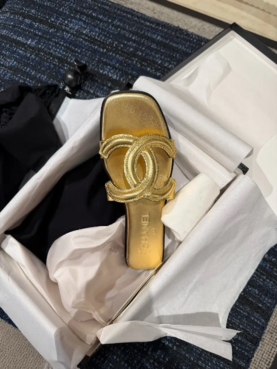 View 3 of Gold Leather Chanel-Style Chain Sandals