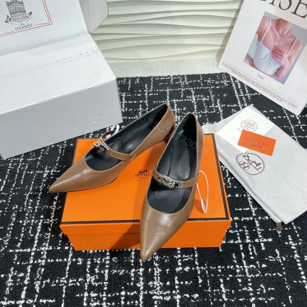 View 5 of 高仿Hermes*Kelly系列H251007Z03小牛皮高踭鞋木色4CM免檢版