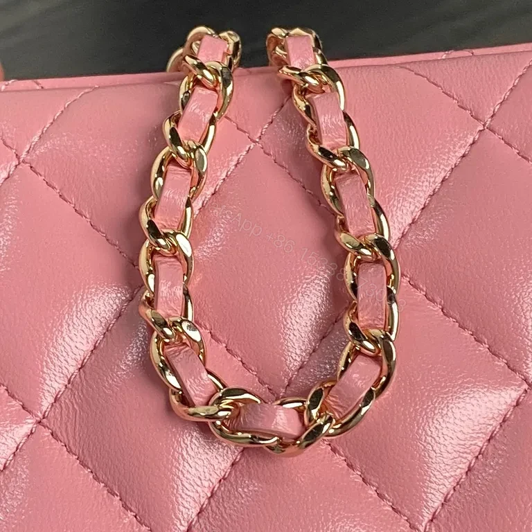 View 7 of Dreamy Pink Quilted Crossbody with Gold Flair - Compact Luxury Bag