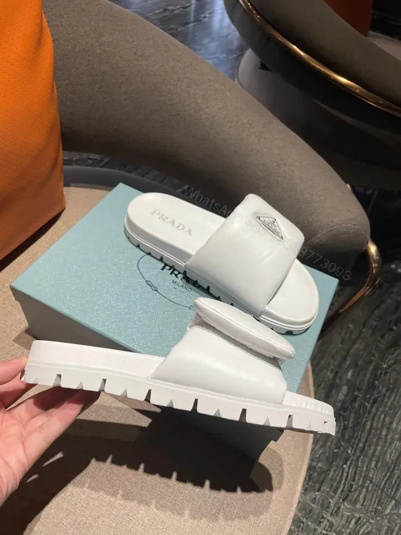 View 3 of Prada White Leather Slide: Minimal Luxury Comfort
