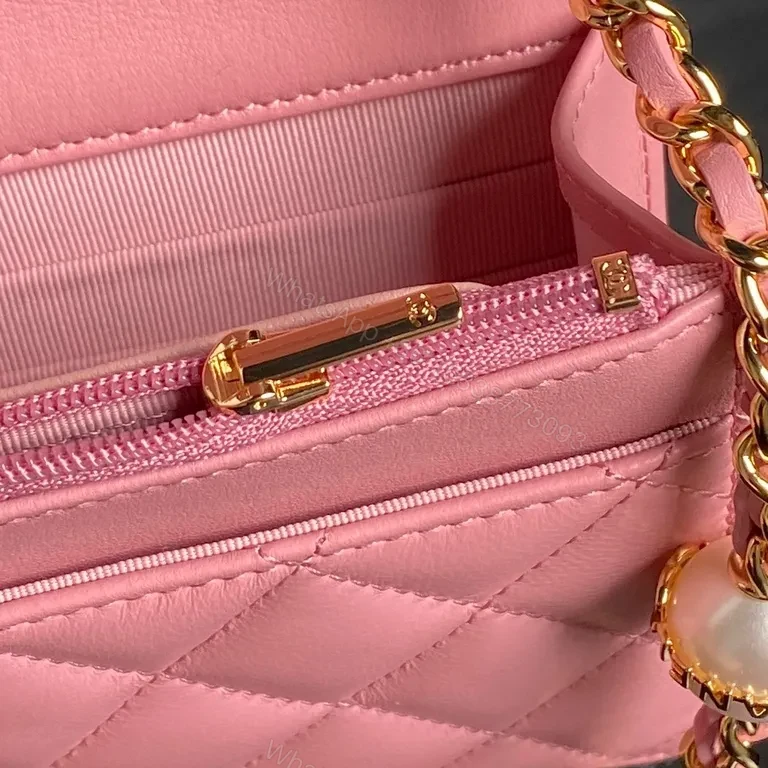 View 7 of Chic Pink Quilted Satchel with Gold Chain